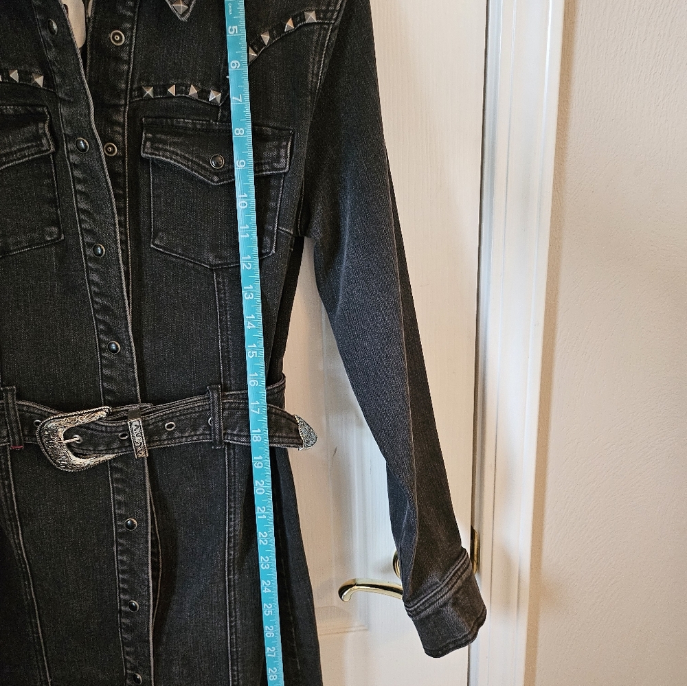 Idyllwind Western Studded Black Denim Belted Dress - Picture 7 of 7